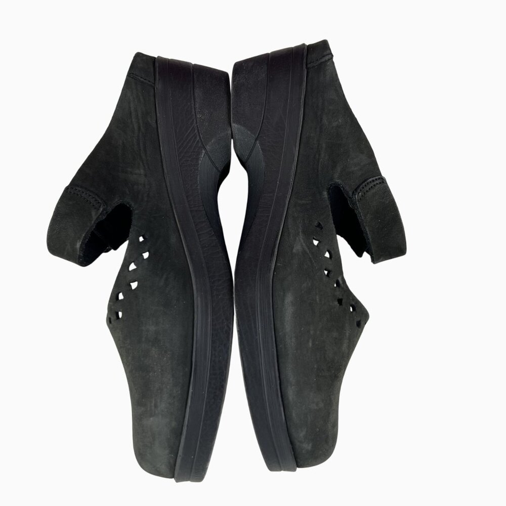 Mephisto Womens 40 Black Suede Mary Jane Clogs Adjust Strap Perforated Pattern - Picture 6 of 12